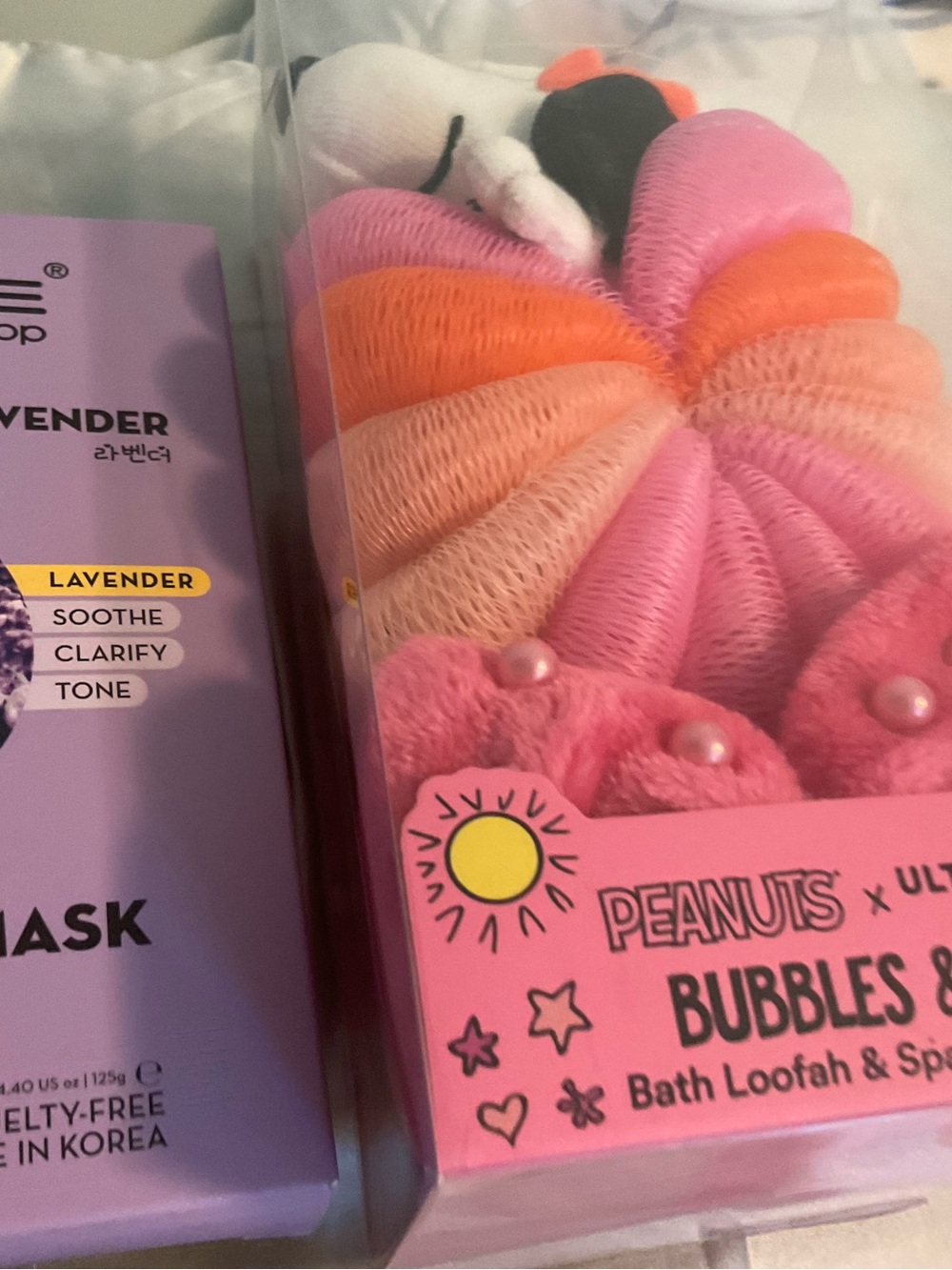 Ulta x Peanuts Loofah Spa Headband Set and Crème Masks New Bundle